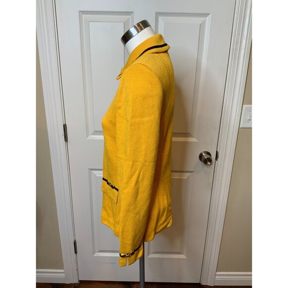 St. John Collection Dark Yellow Knit Zip-Up Jacket W/ Navy Blue Trim, Size 4 - Picture 5 of 9